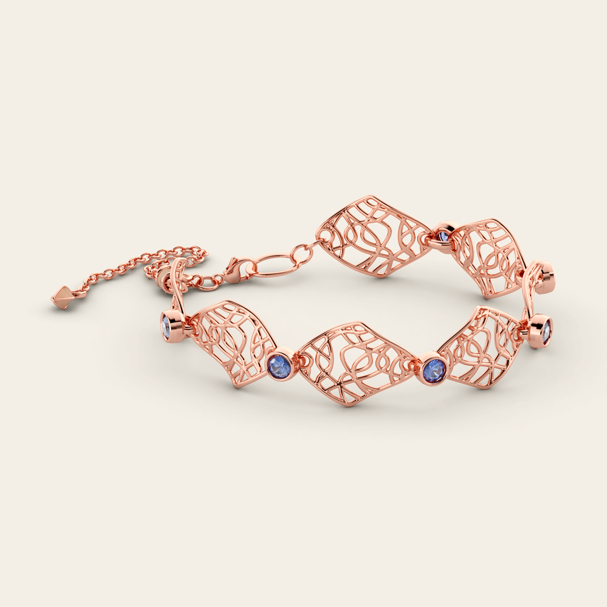 Cascade Linked Bracelet with Purple/Blue Sapphires in 18k Rose Gold