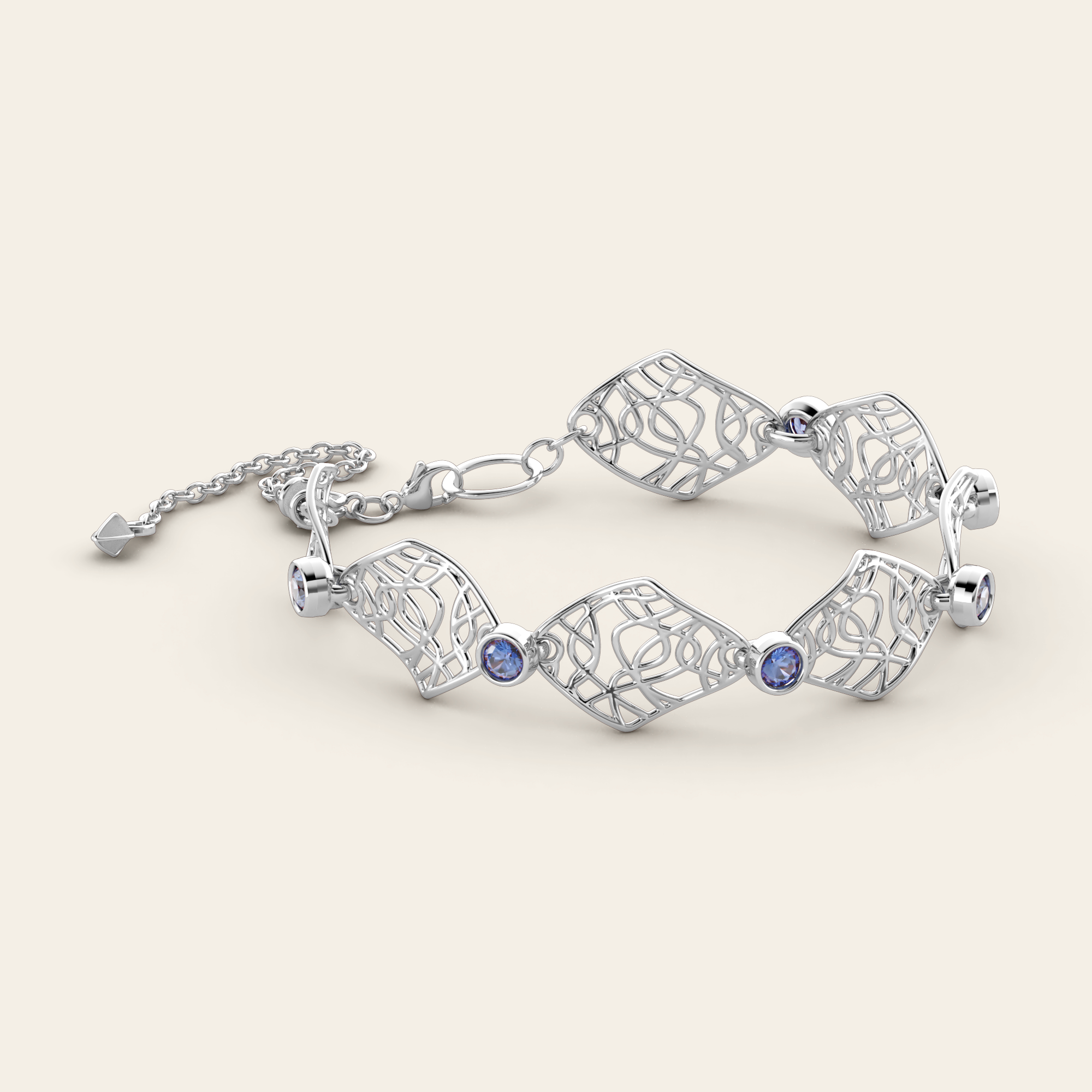 Cascade Linked Bracelet with Purple/Blue Sapphires in 18k White Gold