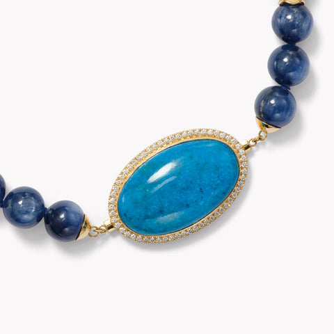 Jane Kyanite Bead Necklace with Turquoise Clasp