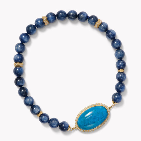 Jane Kyanite Bead Necklace with Turquoise Clasp