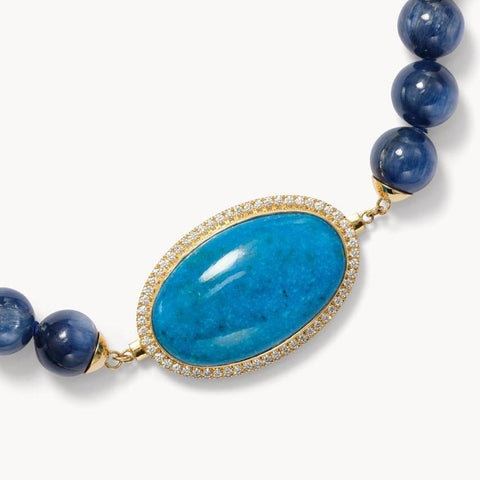 Jane Kyanite Bead Necklace with Turquoise Clasp