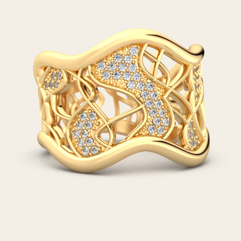 River Cocktail Ring with Diamonds