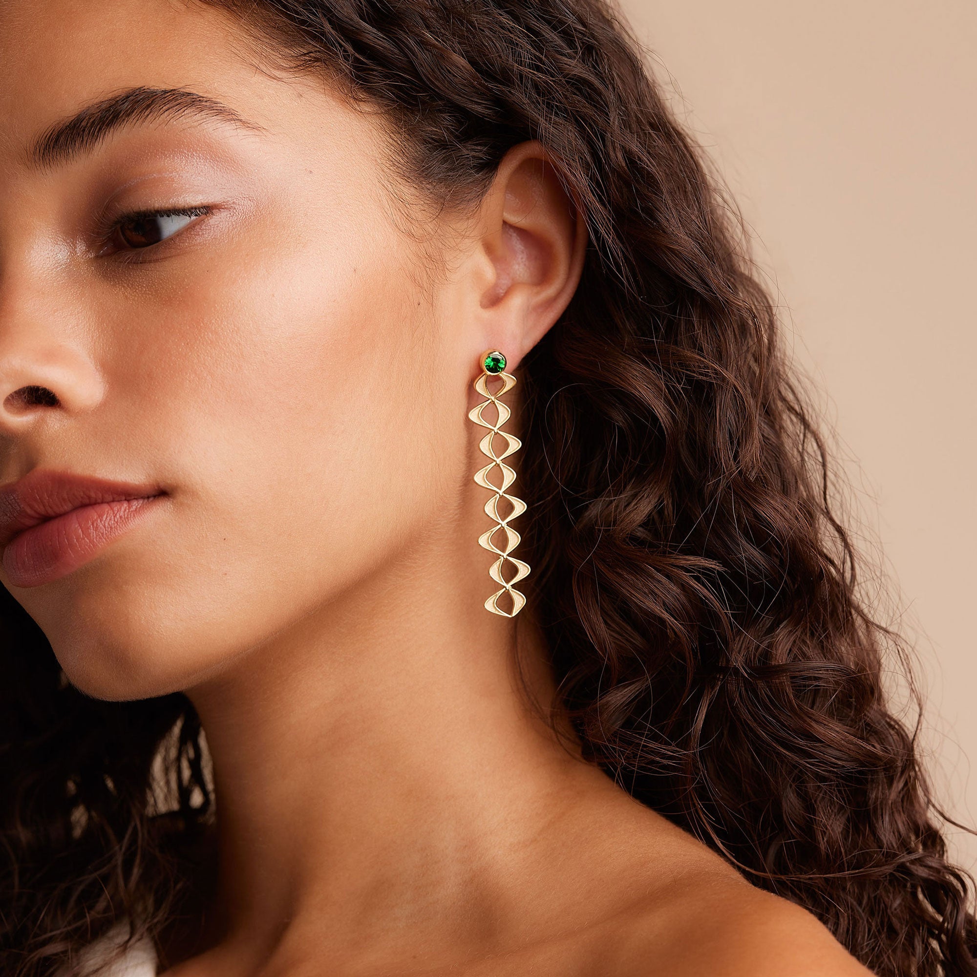 Flowing Double Cadence Earrings with Tsavorite Garnets in 18k Yellow Gold