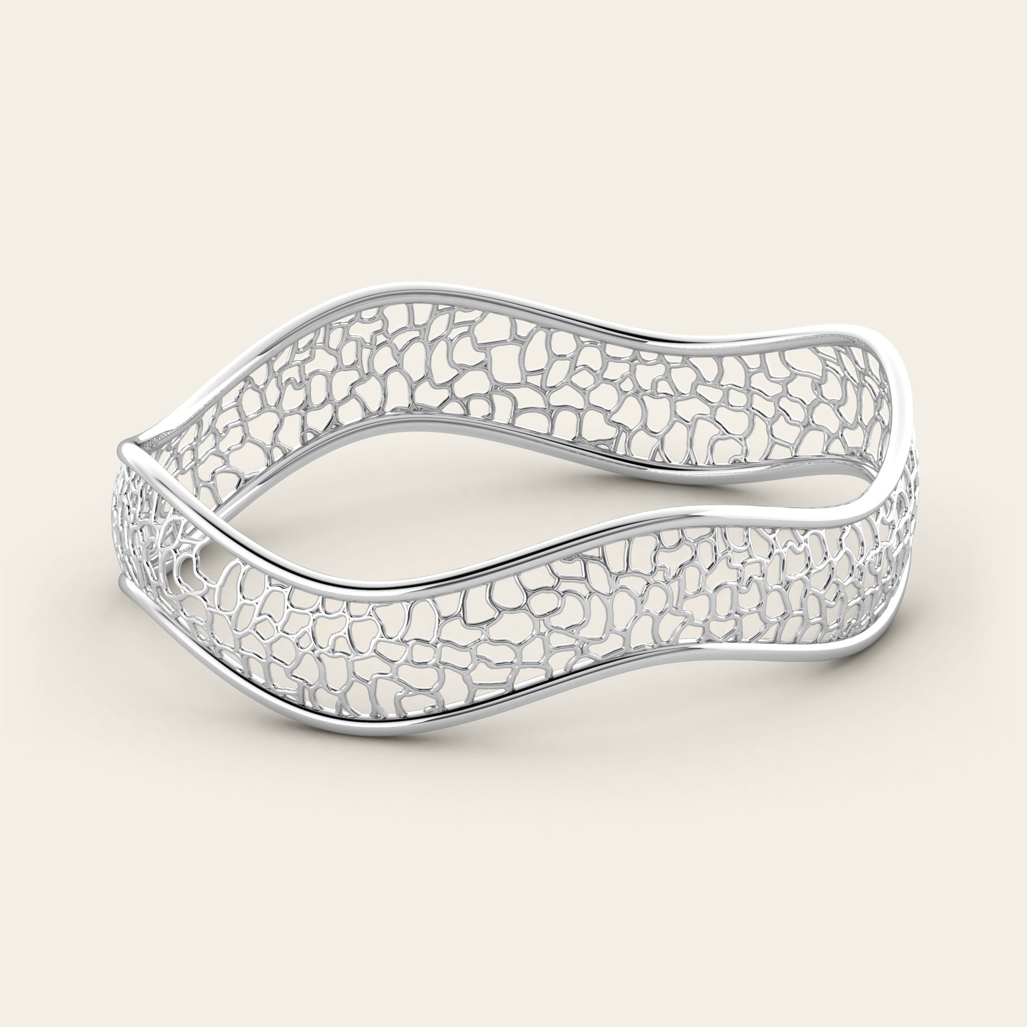 Contour Cracked Earth Stacking Bangle in 18k White Gold