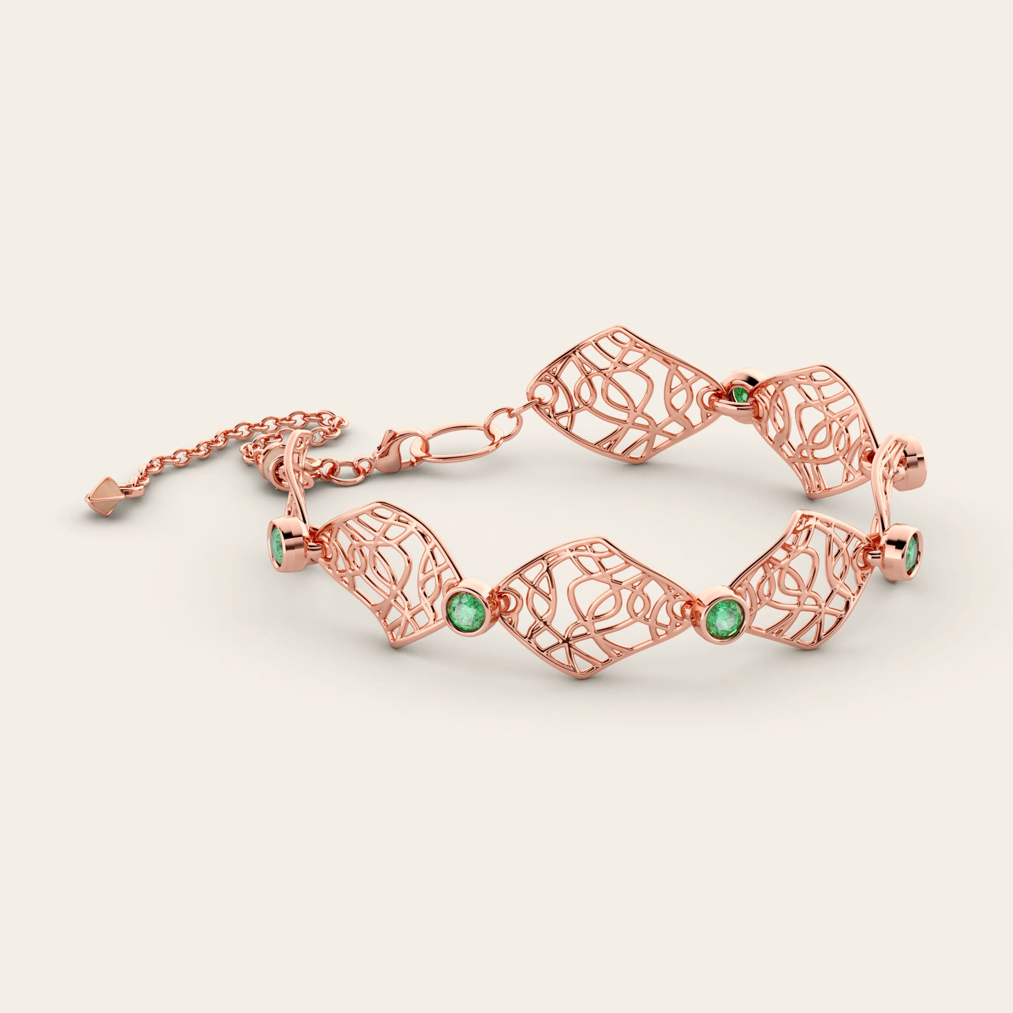 Cascade Linked Bracelet with Tsavorite Garnets in 18k Rose Gold