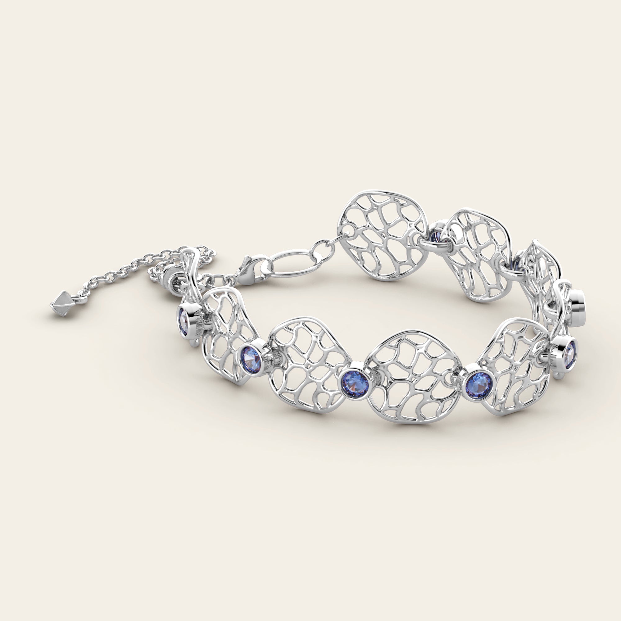 Cracked Earth Linked Bracelet with Purple/Blue Sapphires in 18k White Gold
