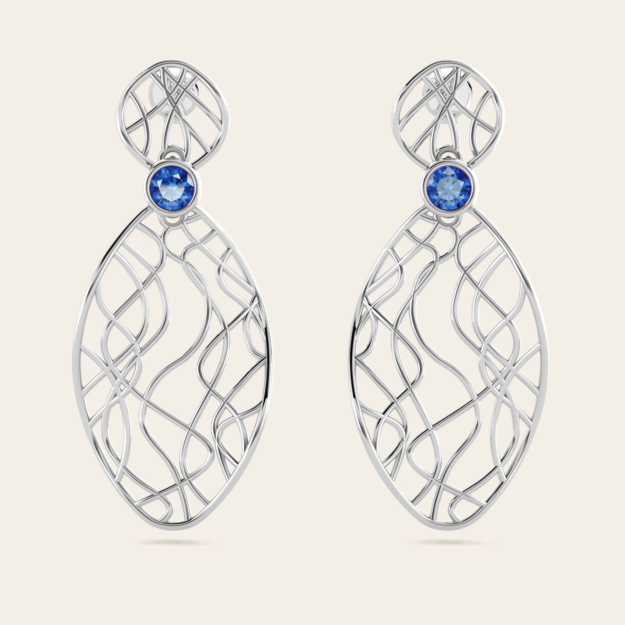 Cascade Dangle Earrings with Blue Sapphires in 18k White Gold