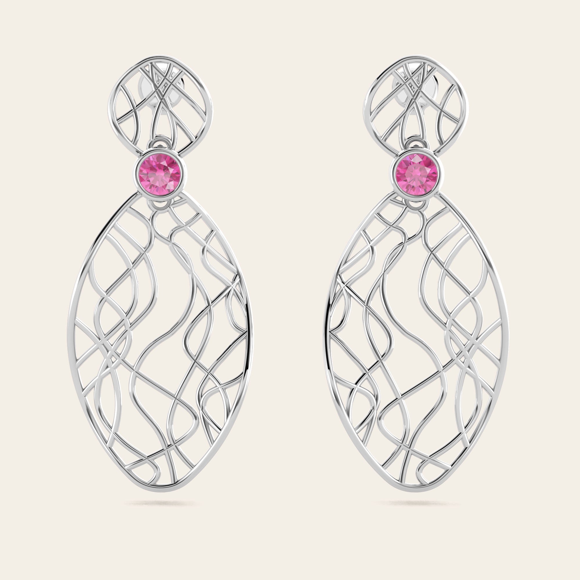 Cascade Dangle Earrings with Pink Sapphires in 18k White Gold