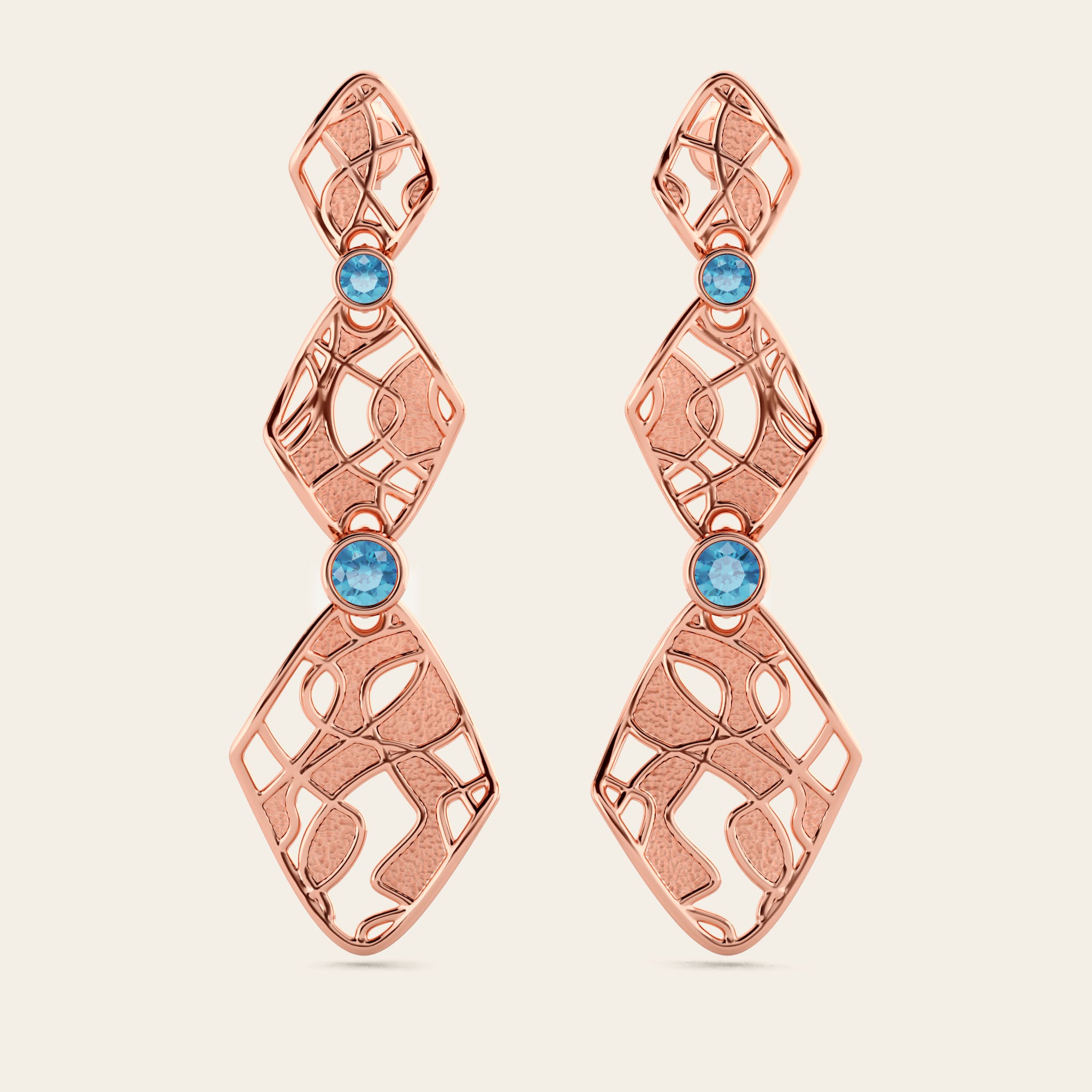 Cascade Extended Dangle Earrings with Blue Zircons in 18k Rose Gold
