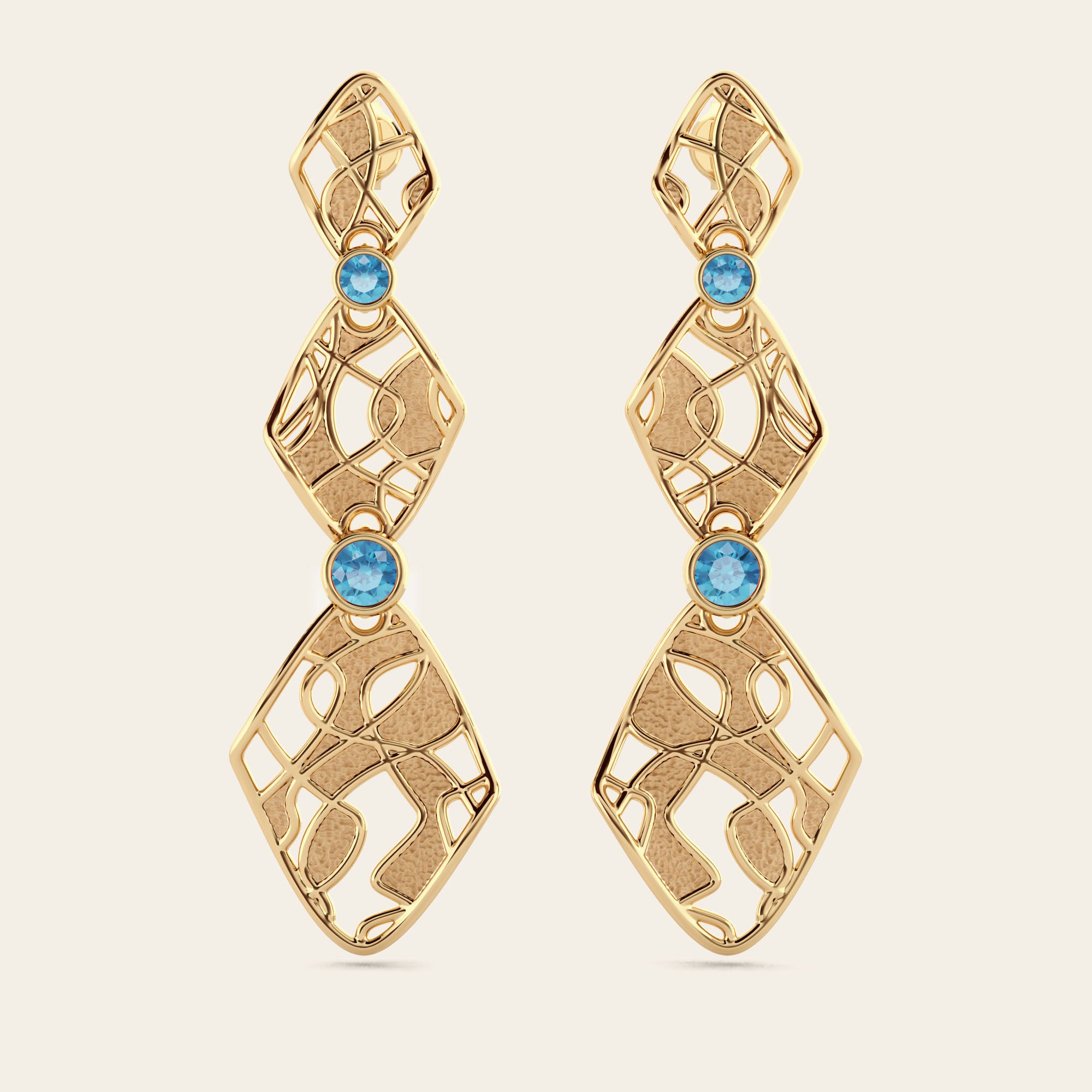 Cascade Extended Dangle Earrings with Blue Zircons in 18k Yellow Gold