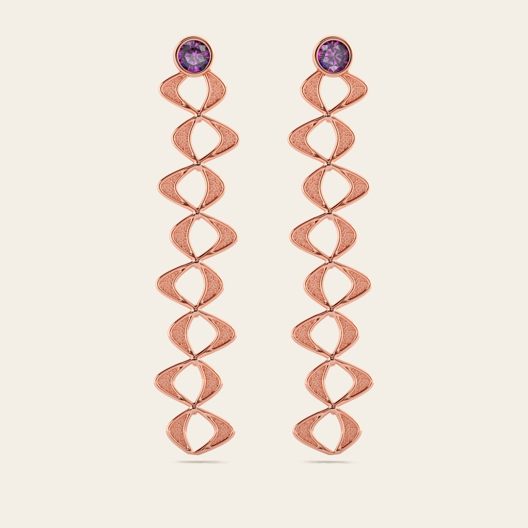 Flowing Double Cadence Earrings with Purple Garnets in 18k Rose Gold