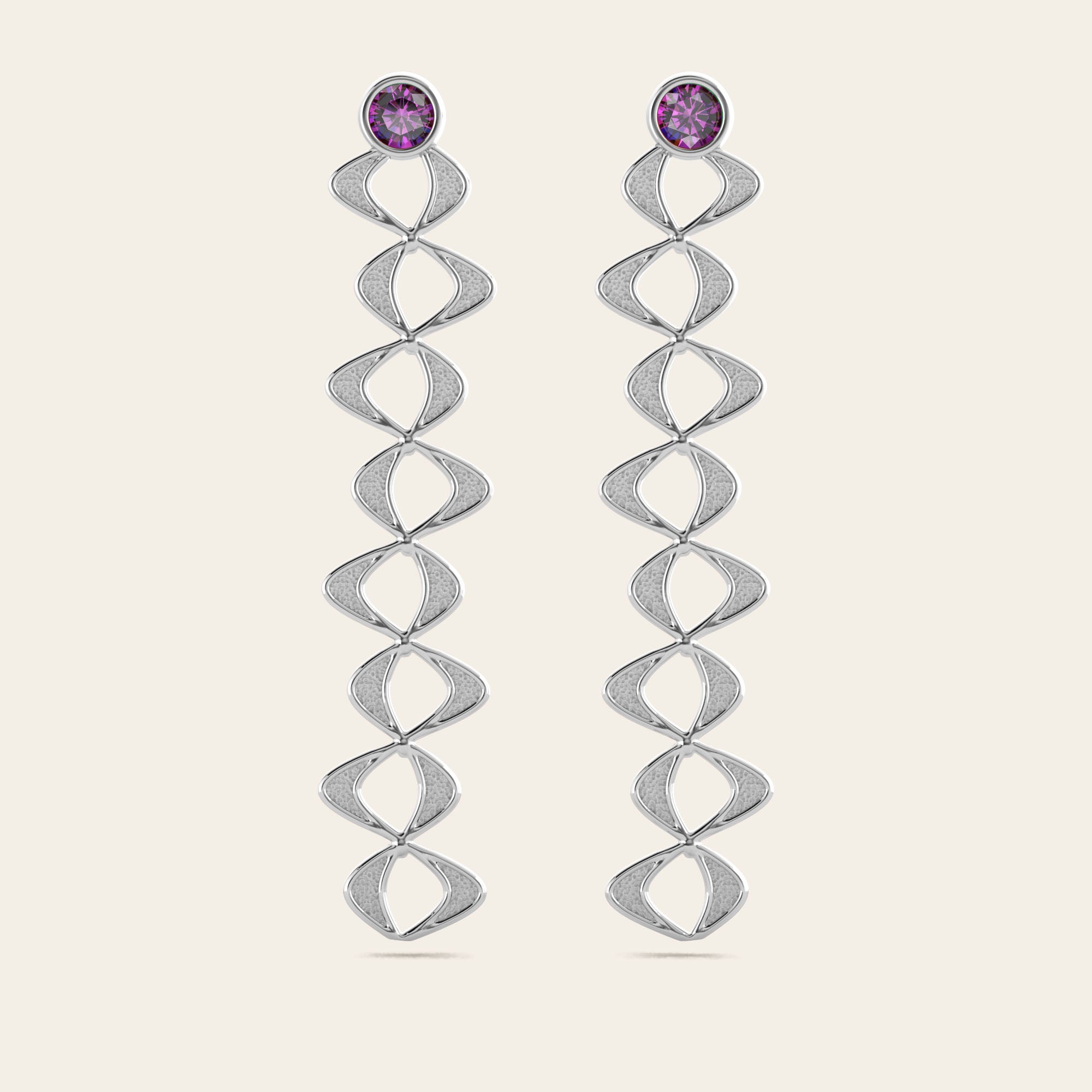 Flowing Double Cadence Earrings with Purple Garnets in 18k White Gold