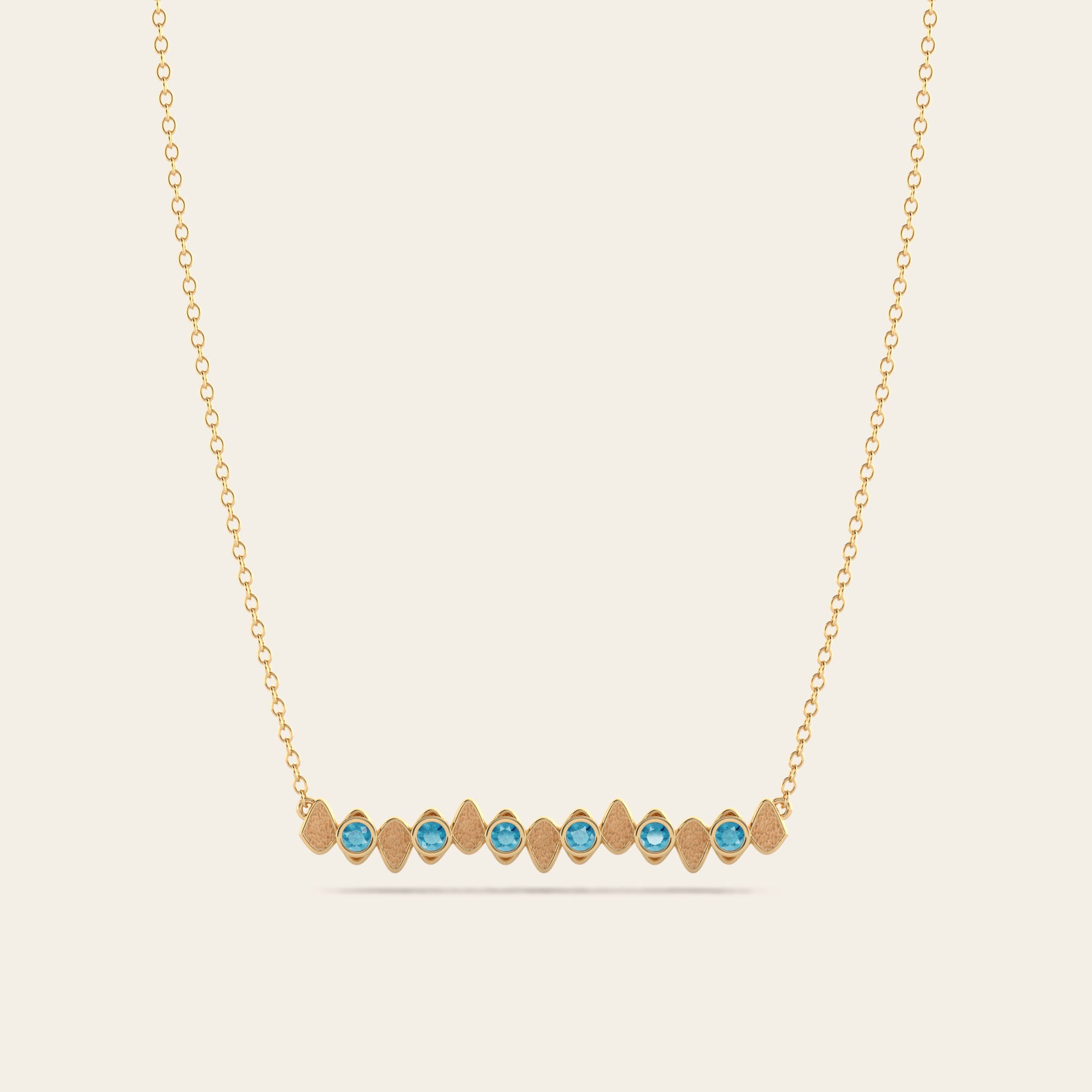 Double Cadence Necklace with Blue Zircons in 18k Yellow Gold