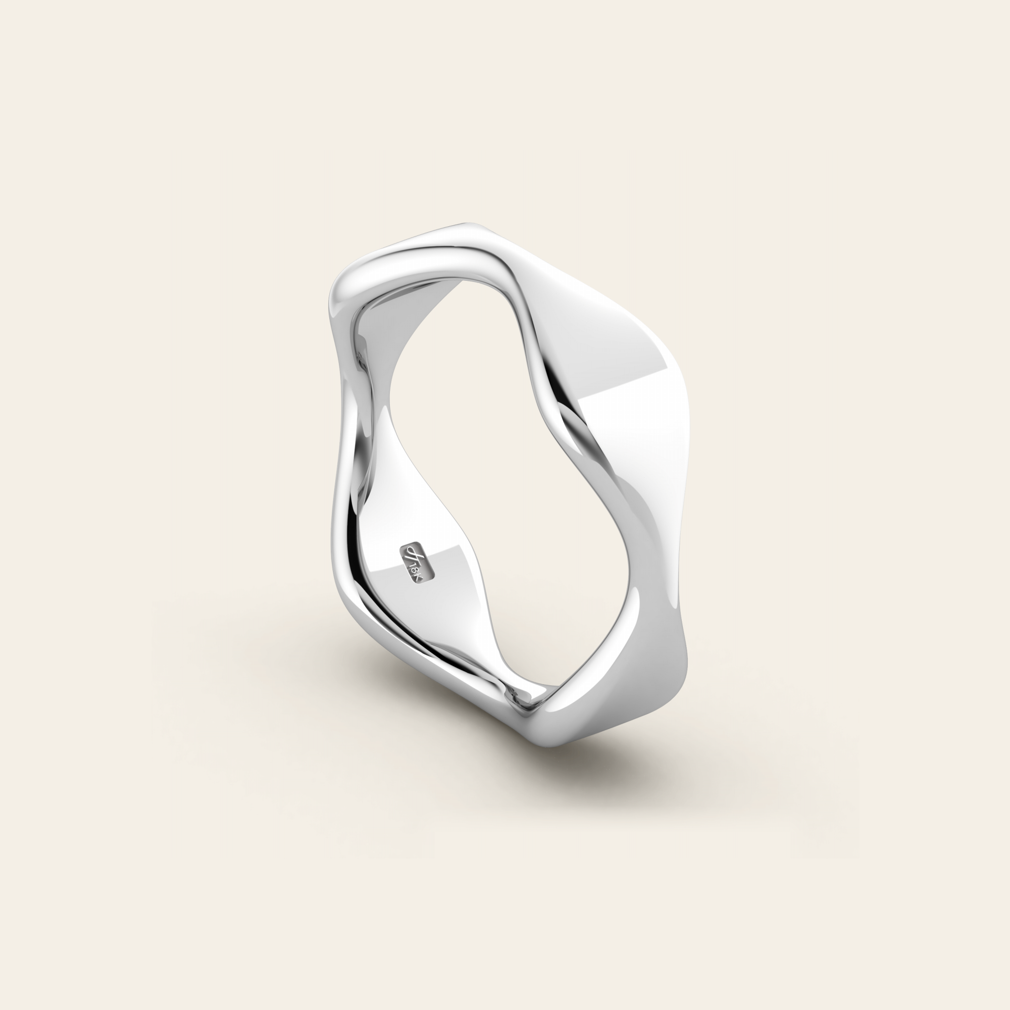 The Mirrored Curve Ring in High Polished 18k White Gold