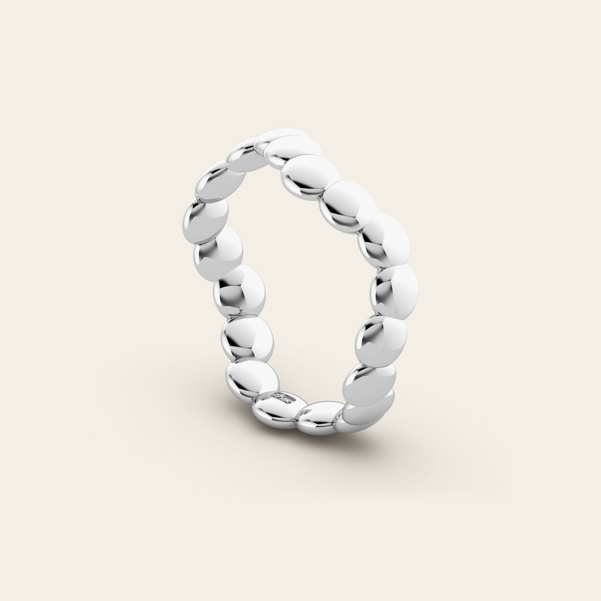 The Beaded Curve Ring in High Polished 18k White Gold