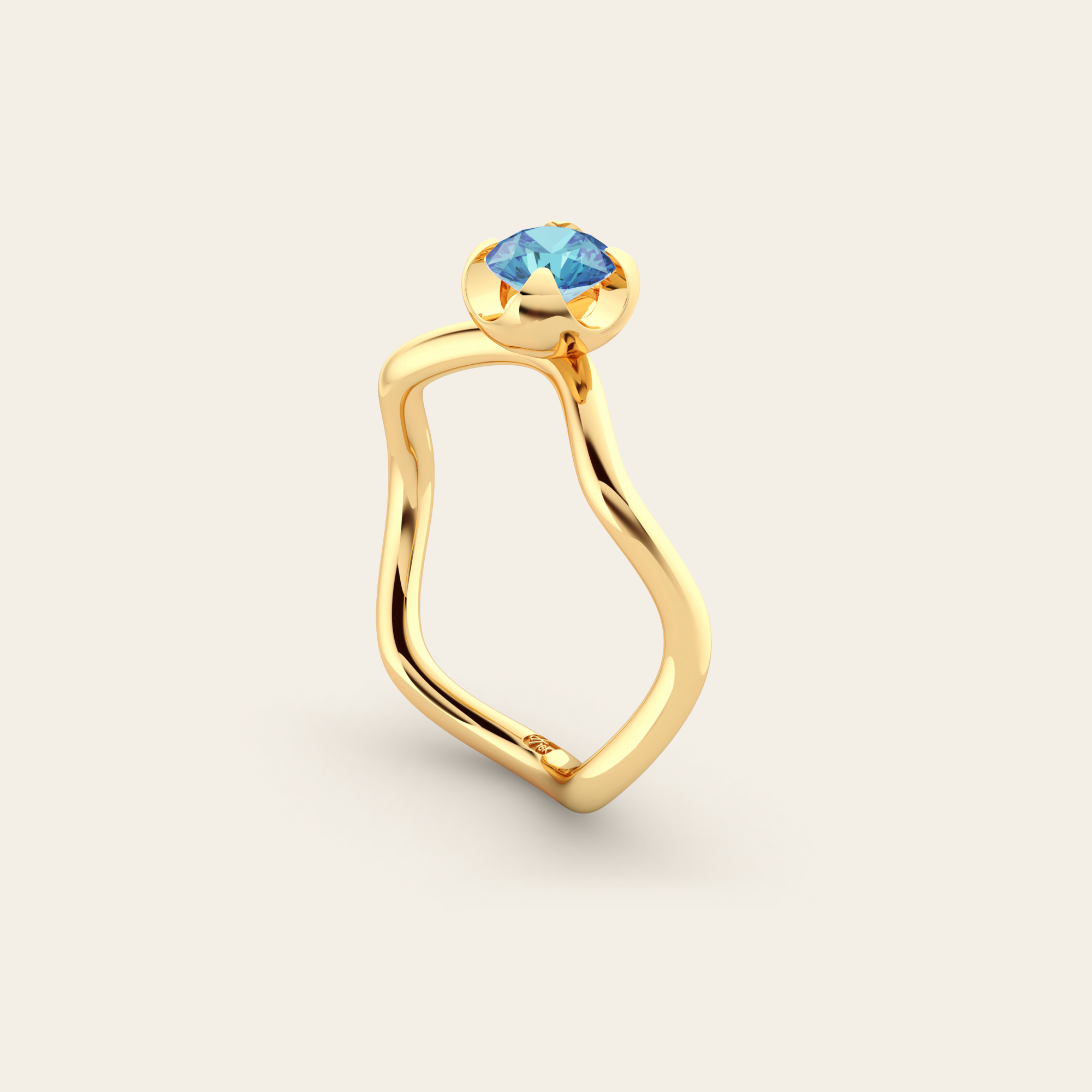 The Curve Ring with Blue Zircon in 18k Yellow Gold