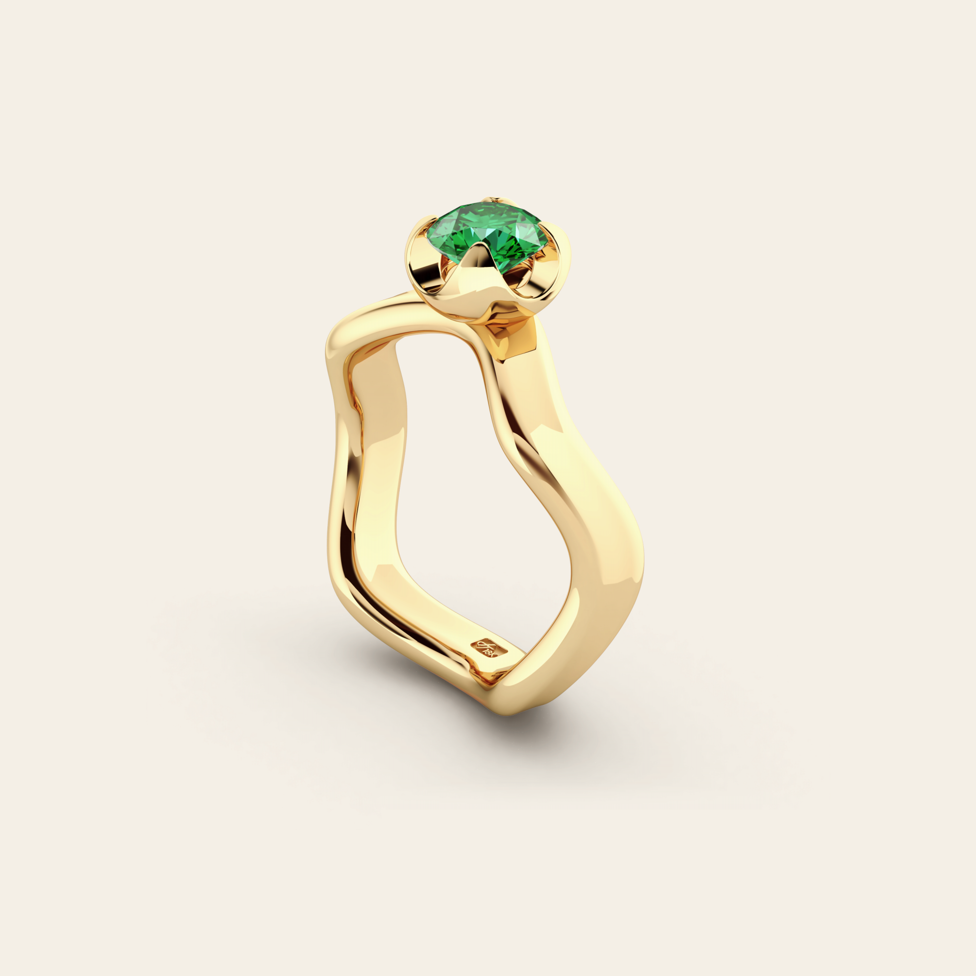 The Smooth Curve Ring with Tsavorite Garnet in 18k Yellow Gold