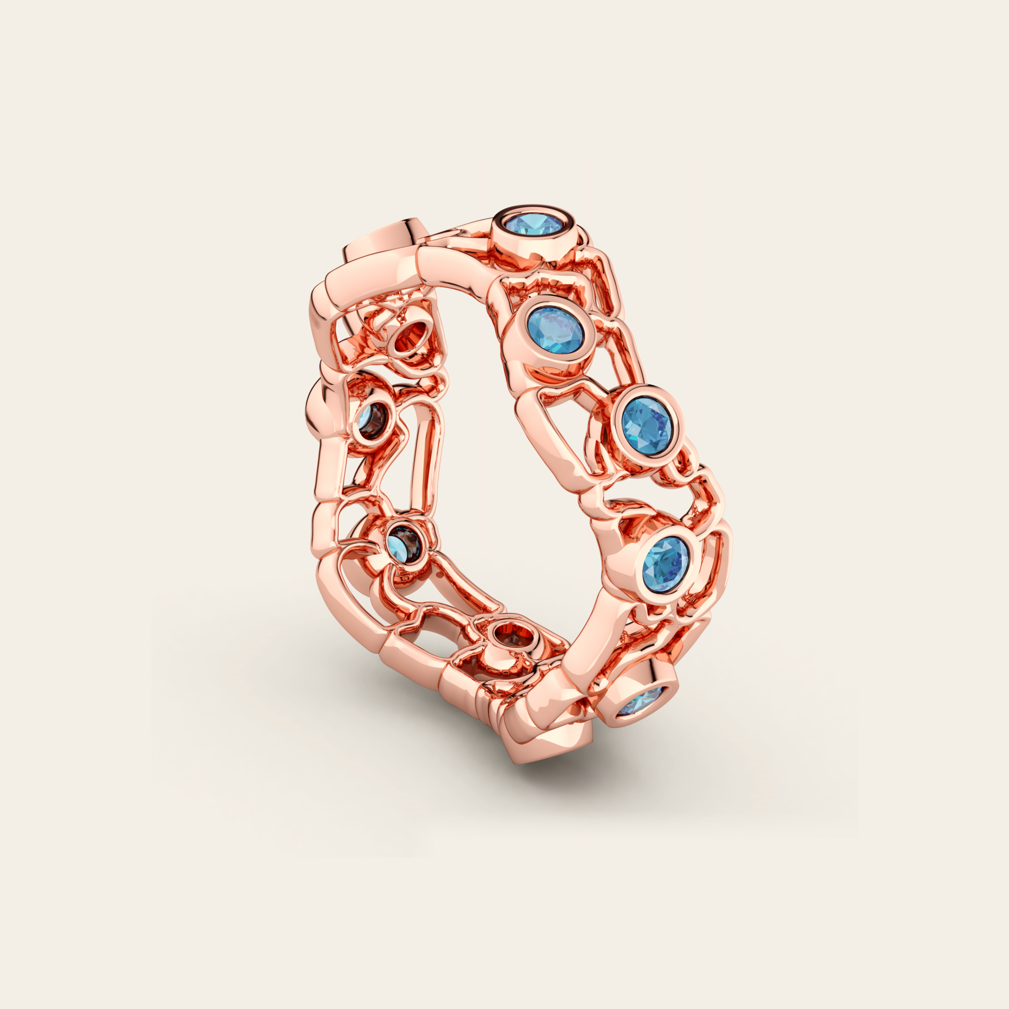 Cracked Earth Ring with Blue Zircons in 18k Rose Gold
