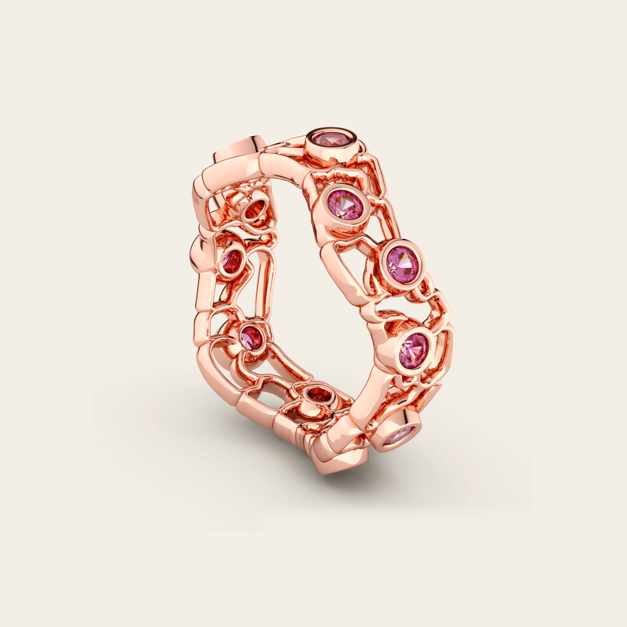 Cracked Earth Ring with Pink Sapphires in 18k Rose Gold