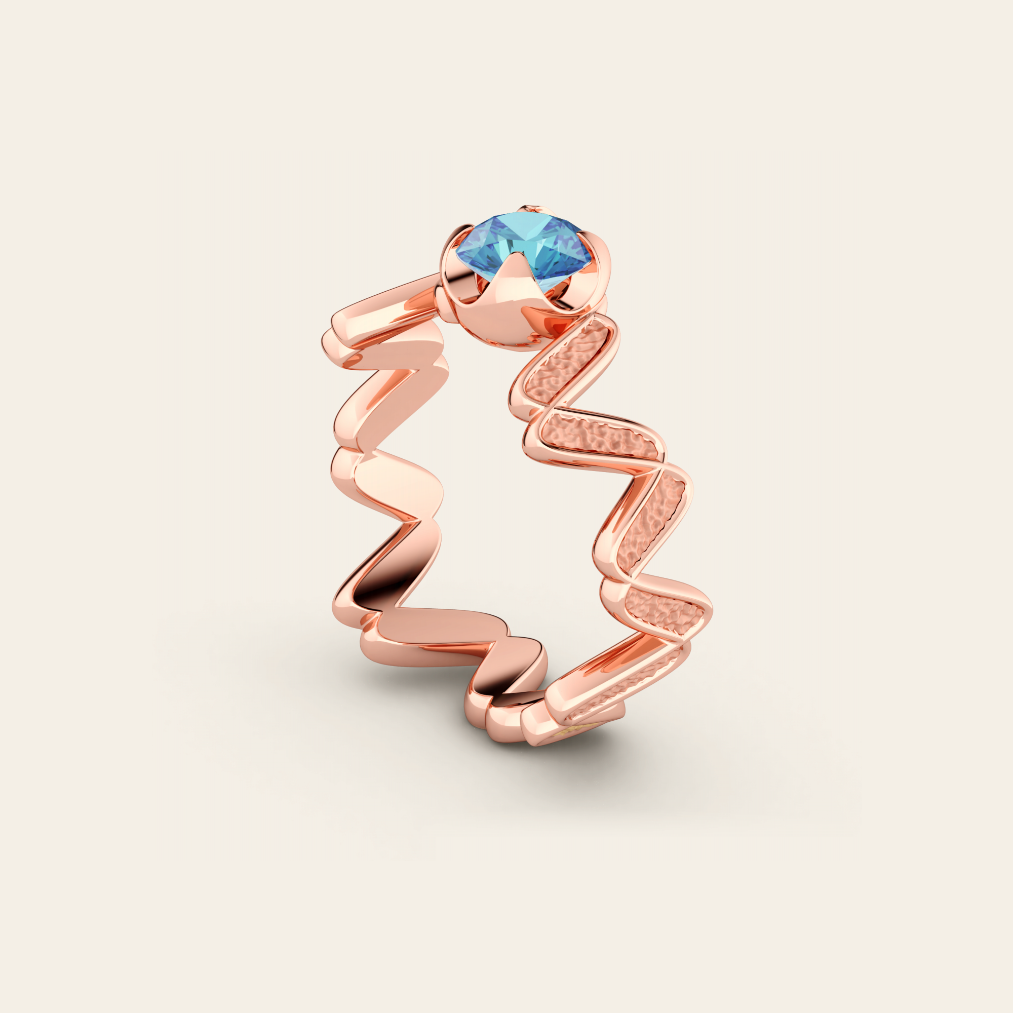 Single Cadence Ring with Blue Zircon in 18k Rose Gold