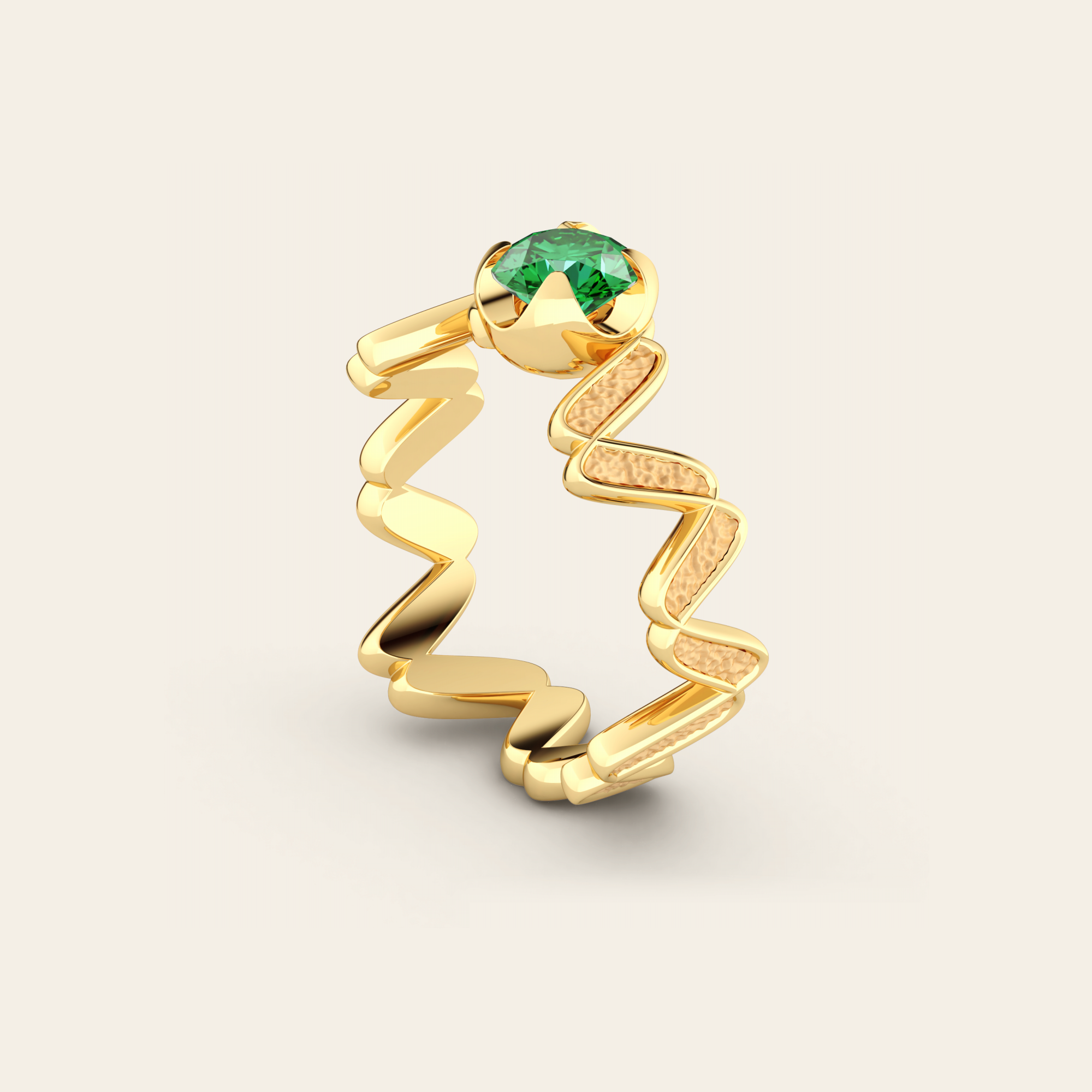 Single Cadence Ring with Tsavorite Garnet in 18k Yellow Gold