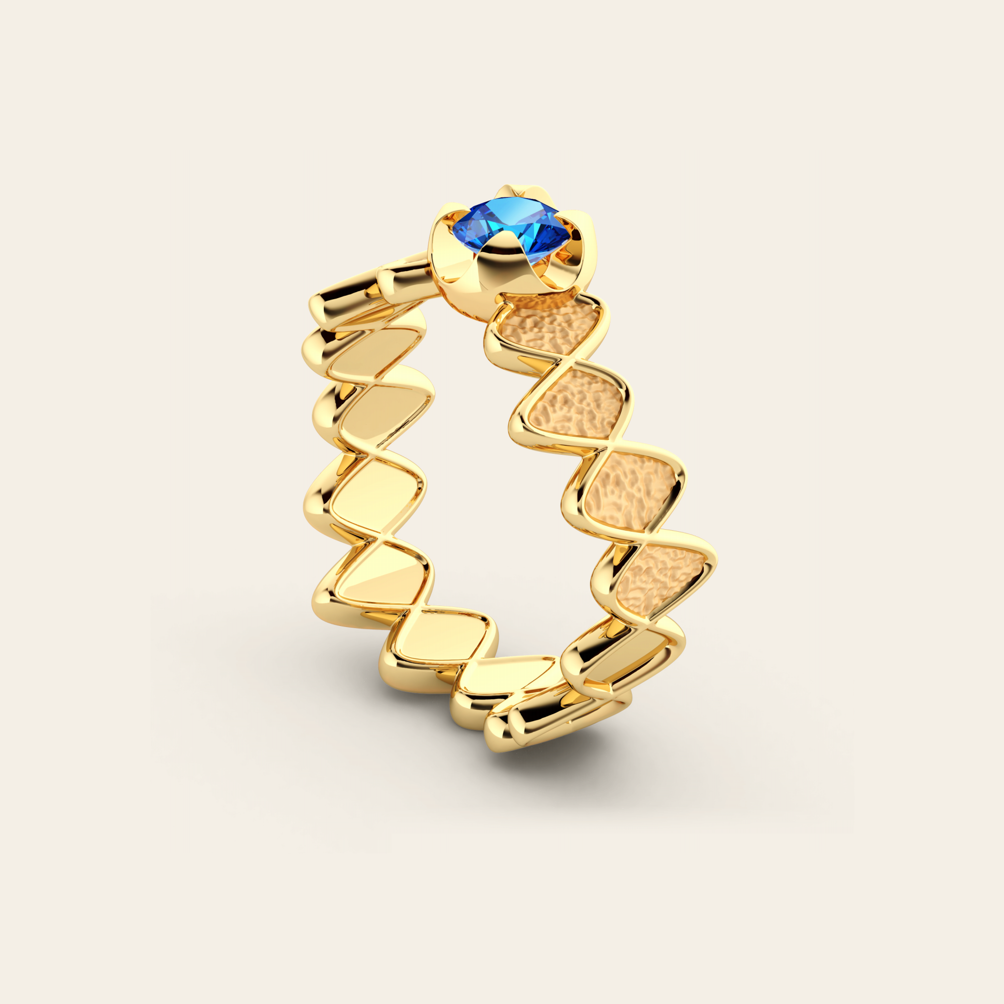 Double Cadence Ring with Blue Sapphire in 18k Yellow Gold