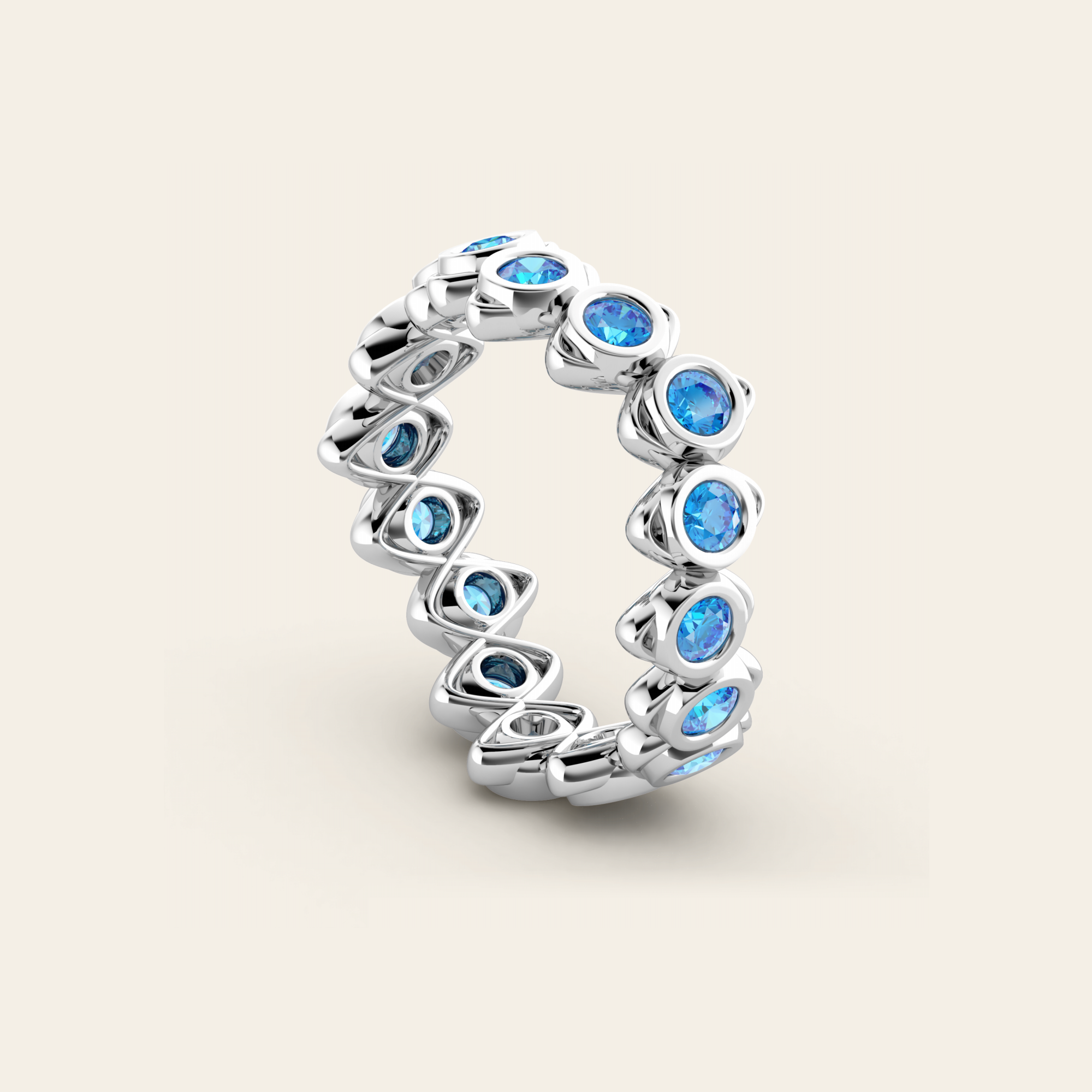 Double Cadence Eternity Ring with Blue Zircons in 18k White Gold