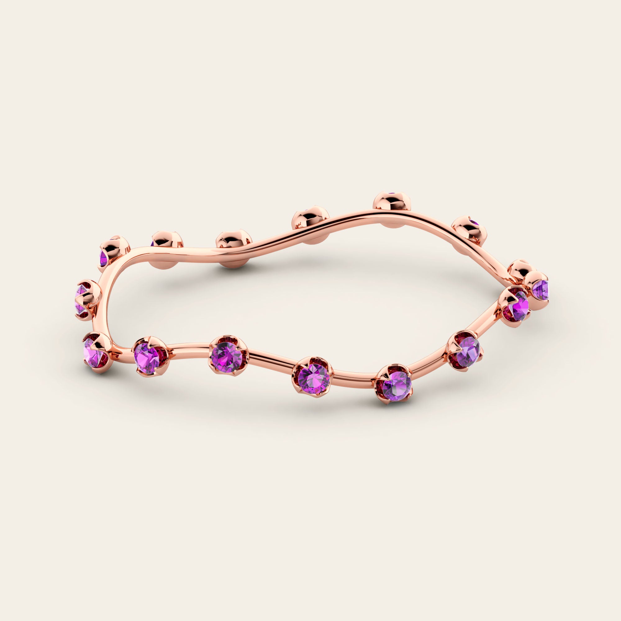 The Curve Bangle with Purple Garnets in 18k Rose Gold