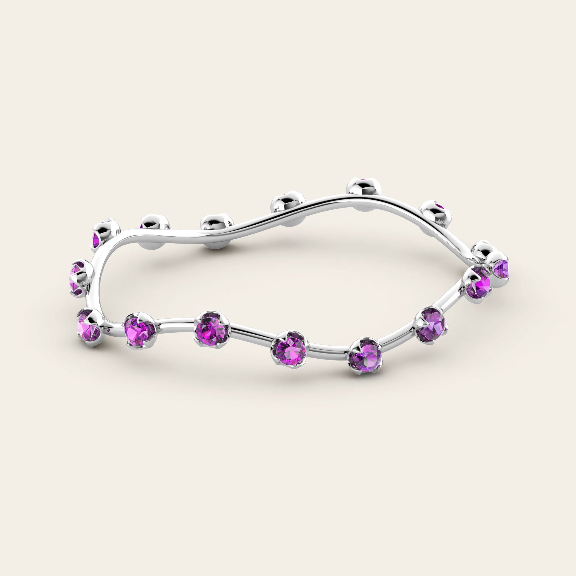 The Curve Bangle with Purple Garnets in 18k White Gold